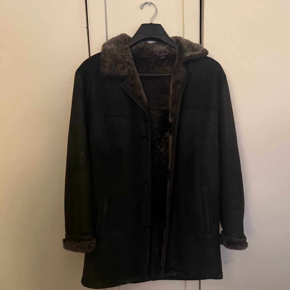 NICOLE MILLER REAL SHEARLING LAMBSKIN  FUR COAT Made in Turkey M Brown Leather